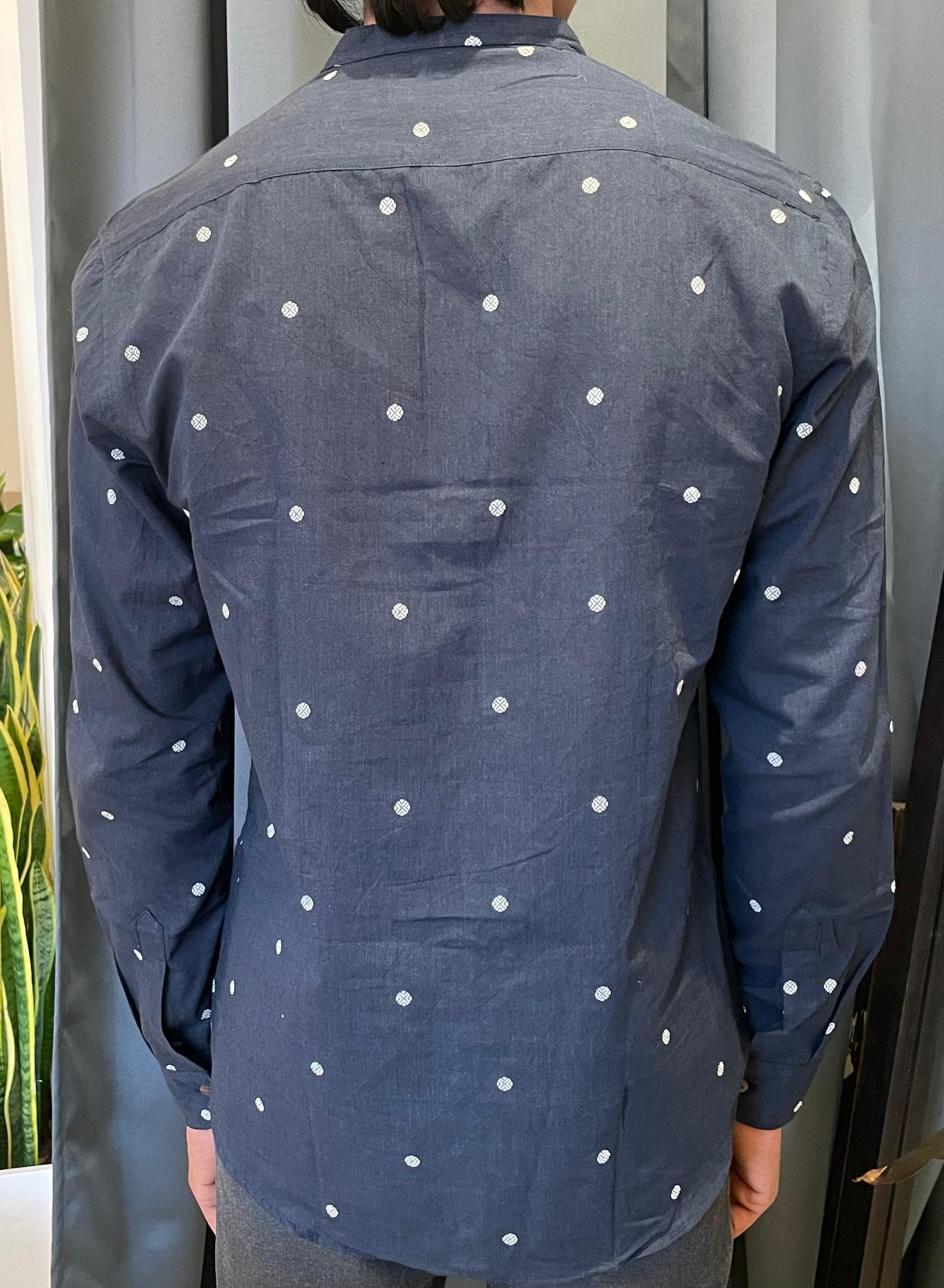 Jamdhani Chinese collar shirt - Black with white print