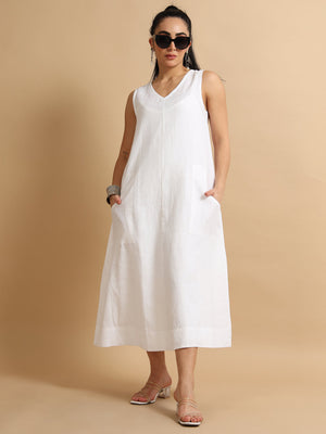 A-line white Midi dress