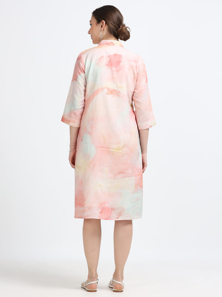 Pleated Collared Dress With Pockets and lining