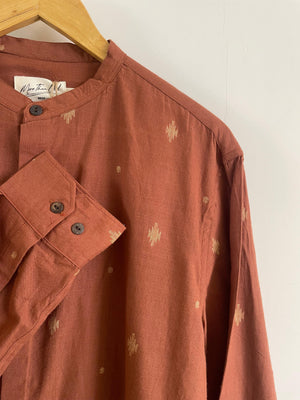 Jamdhani Chinese collar shirt - Bronze skin with yellow prints