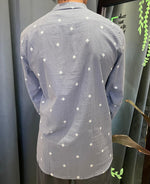 Jamdhani Chinese collar shirt - Grey with white print