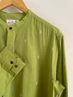 Jamdhani Chinese collar shirt - neon green with white print