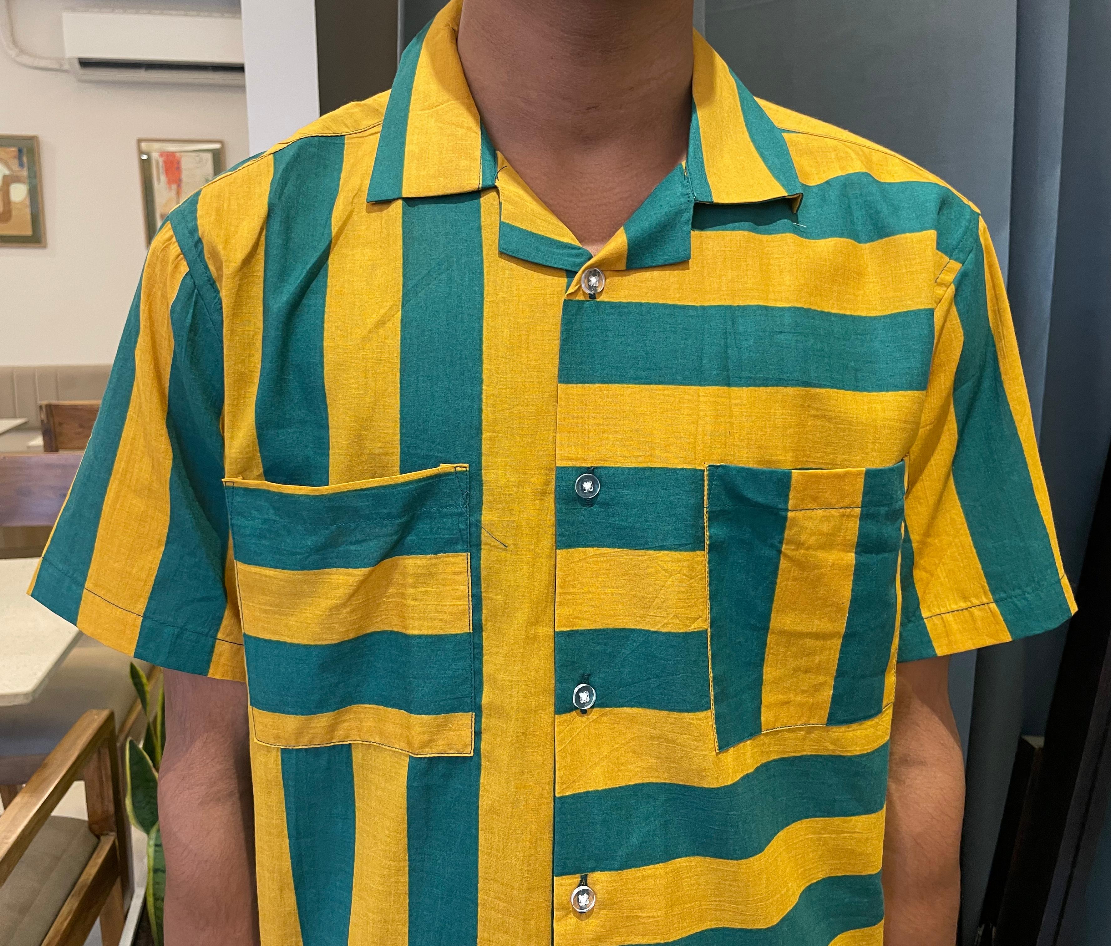 Half sleeve stripes shirt - Green and yellow