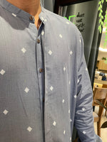 Jamdhani Chinese collar shirt - Grey with white print