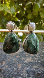 Uneven Natural Pearl & Seraphinite Drop Earrings