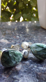 Uneven Natural Pearl & Seraphinite Drop Earrings