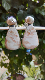 Uneven Natural Pearl & Pink Opal Drop Earrings