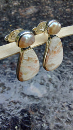 Uneven Natural Pearl & Pink Opal Drop Earrings