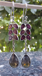 Garnet and Smoky Quartz Dangle Earrings