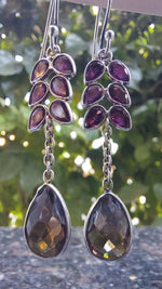 Garnet and Smoky Quartz Dangle Earrings