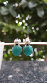 Uneven Natural Pearl & Amazonite Drop Earrings