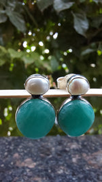 Uneven Natural Pearl & Amazonite Drop Earrings
