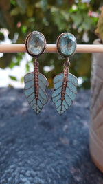 Meenakari Sky Blue Leaf Drop Earrings with Crystals
