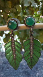 Meenakari Green Leaf Drop Earrings with Crystals