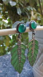 Meenakari Green Leaf Drop Earrings with Crystals