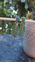 Meenakari Green Leaf Drop Earrings with Crystals