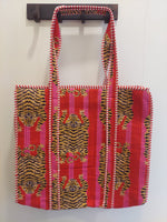 Quilted Cotton Zipper Tote Bag