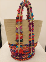 Jute and Upcycled Fabric Basket