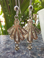 Silver Filigree Peacock Tail Drop Earring
