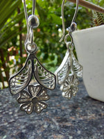 Filigree Floral Silver Drop Earring