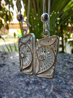Filigree Framed Flower Silver Drop Earring