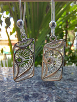 Filigree Framed Flower Silver Drop Earring