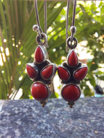 Red Coral Dangle Silver Earring