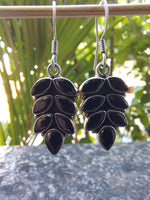 Onyx Leaf Drop Silver Earring