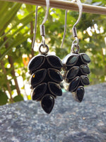 Onyx Leaf Drop Silver Earring