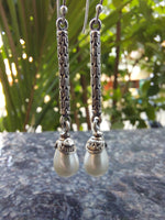 Pearl Cylindrical Drop Silver Earring