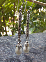 Pearl Cylindrical Drop Silver Earring
