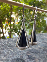 Onyx Conical Drop Silver Earring