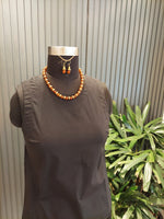 Amber and Brass Beaded Necklace and Earring Set