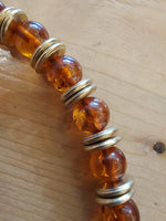 Amber and Brass Beaded Necklace and Earring Set
