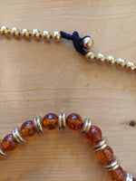 Amber and Brass Beaded Necklace and Earring Set