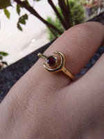 Crescent Moon Gemstone Brass Ring