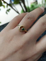 Crescent Moon Gemstone Brass Ring