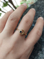 Crescent Moon Gemstone Brass Ring