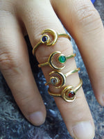 Crescent Moon Gemstone Brass Ring