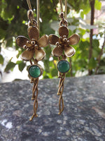 Flower Blossom Brass Drop Earrings