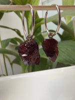Uncut Garnet & Silver Hoop Earrings