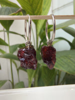 Uncut Garnet & Silver Hoop Earrings
