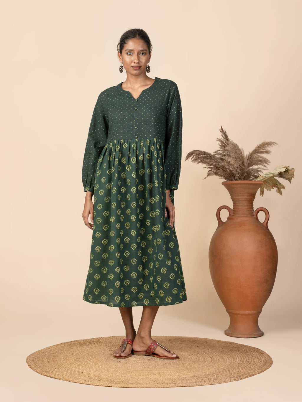 V- neck vine midi dress