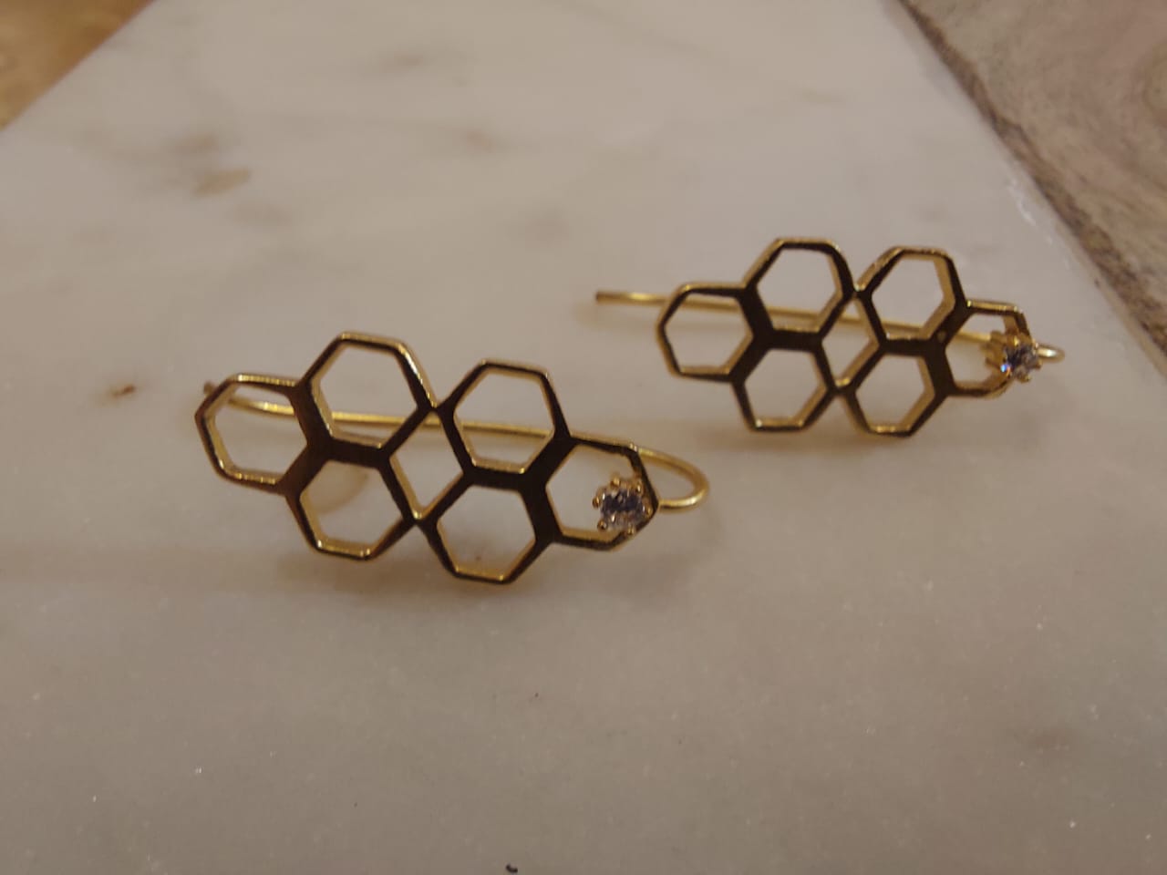 Honeycomb drops with gem earrings