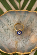 Lapis evil eye brass ring