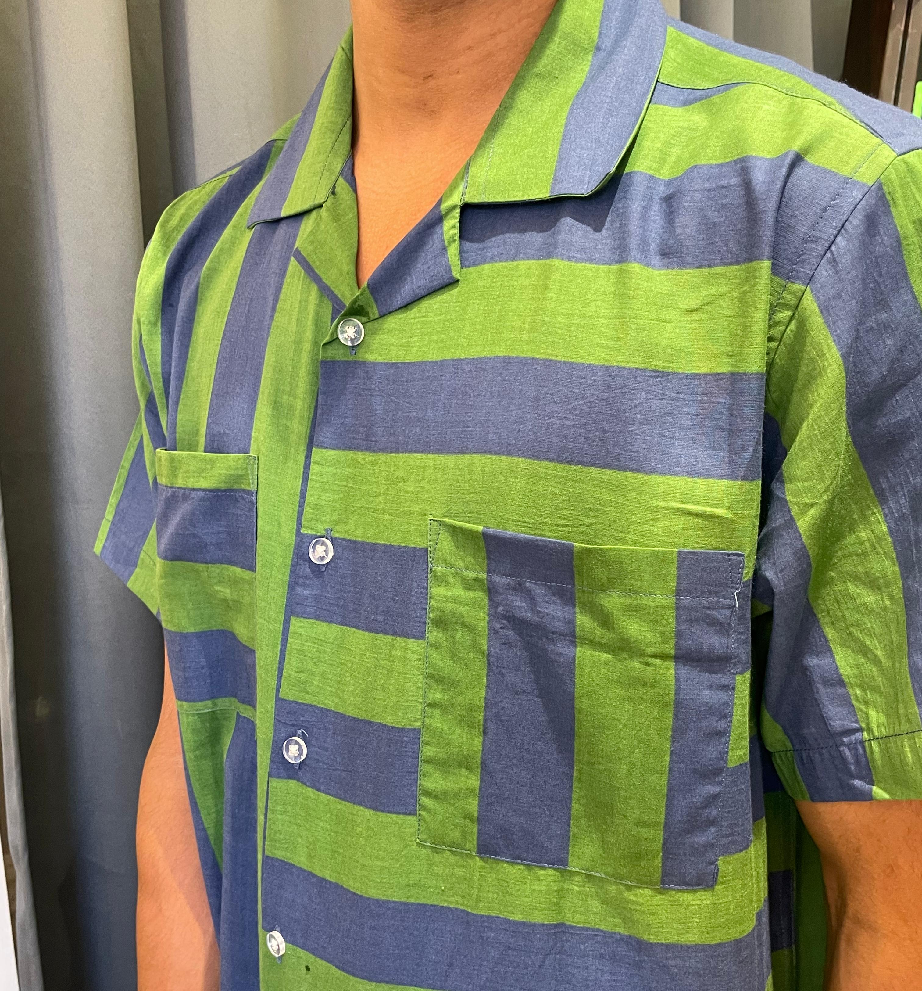 Half sleeve stripes shirt - Green and blue