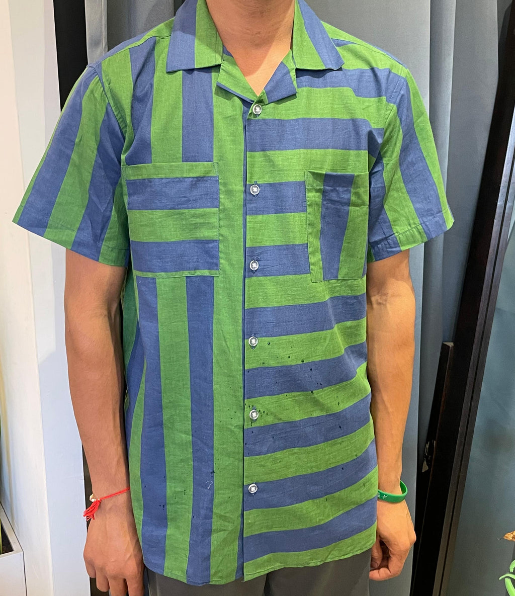 Half sleeve stripes shirt - Green and blue