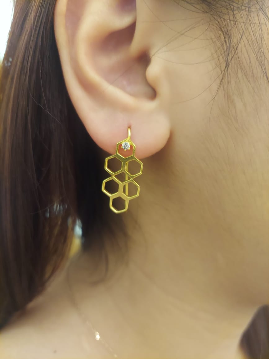 Honeycomb drops with gem earrings
