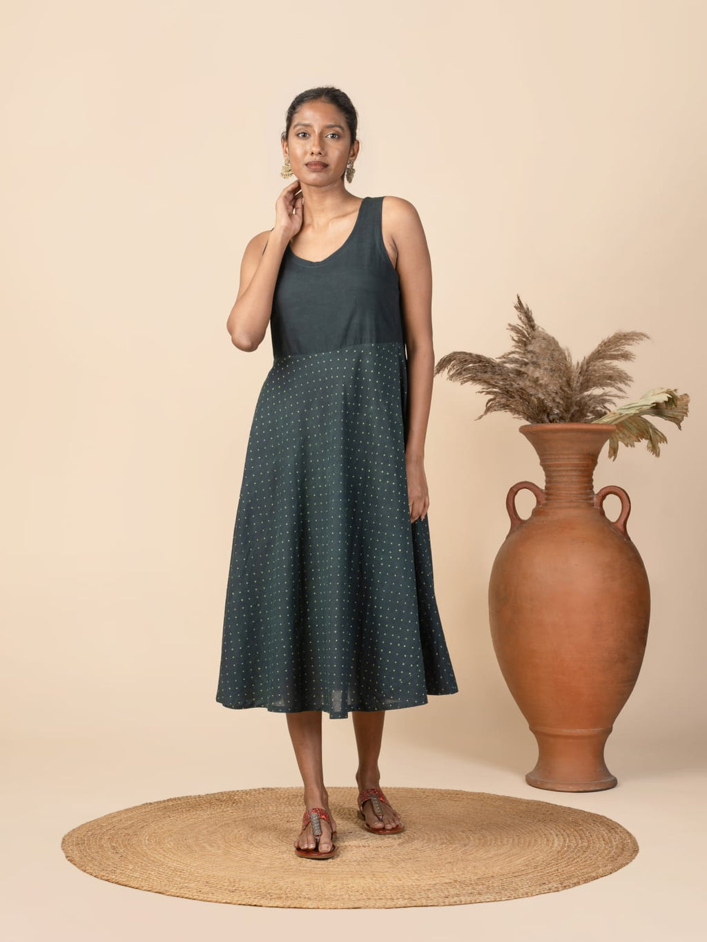 Verdant dots A-line dress