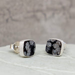 Uncut Snowflake Obsidian Stud earring